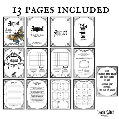 Gothic August Journal Planner Pages