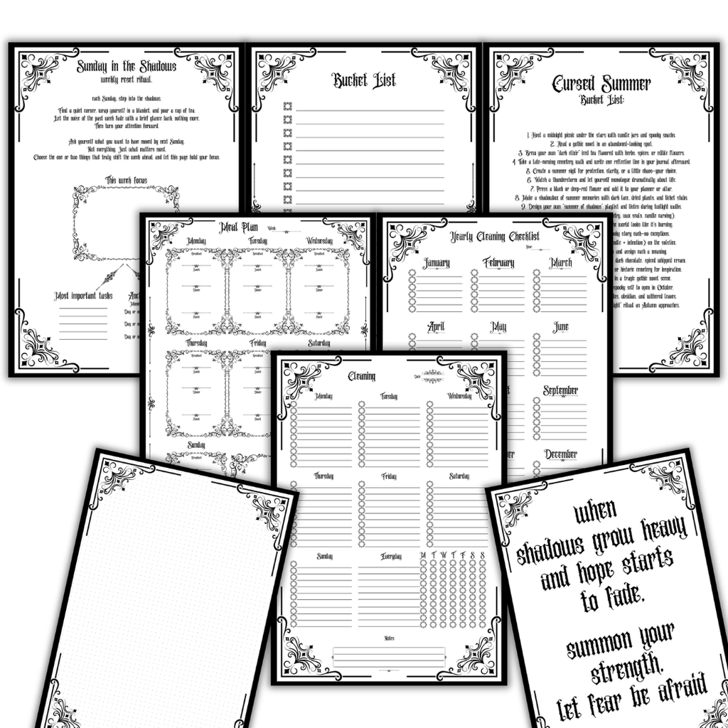 Gothic August Journal Planner Pages