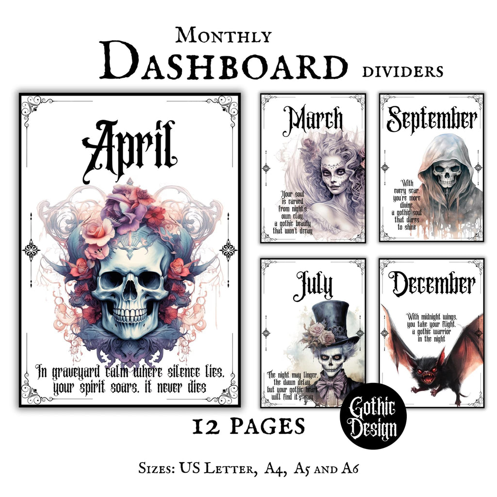 Gothic Monthly Planner Divider Pages