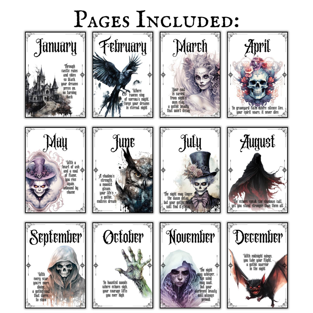 Gothic Monthly Planner Divider Pages