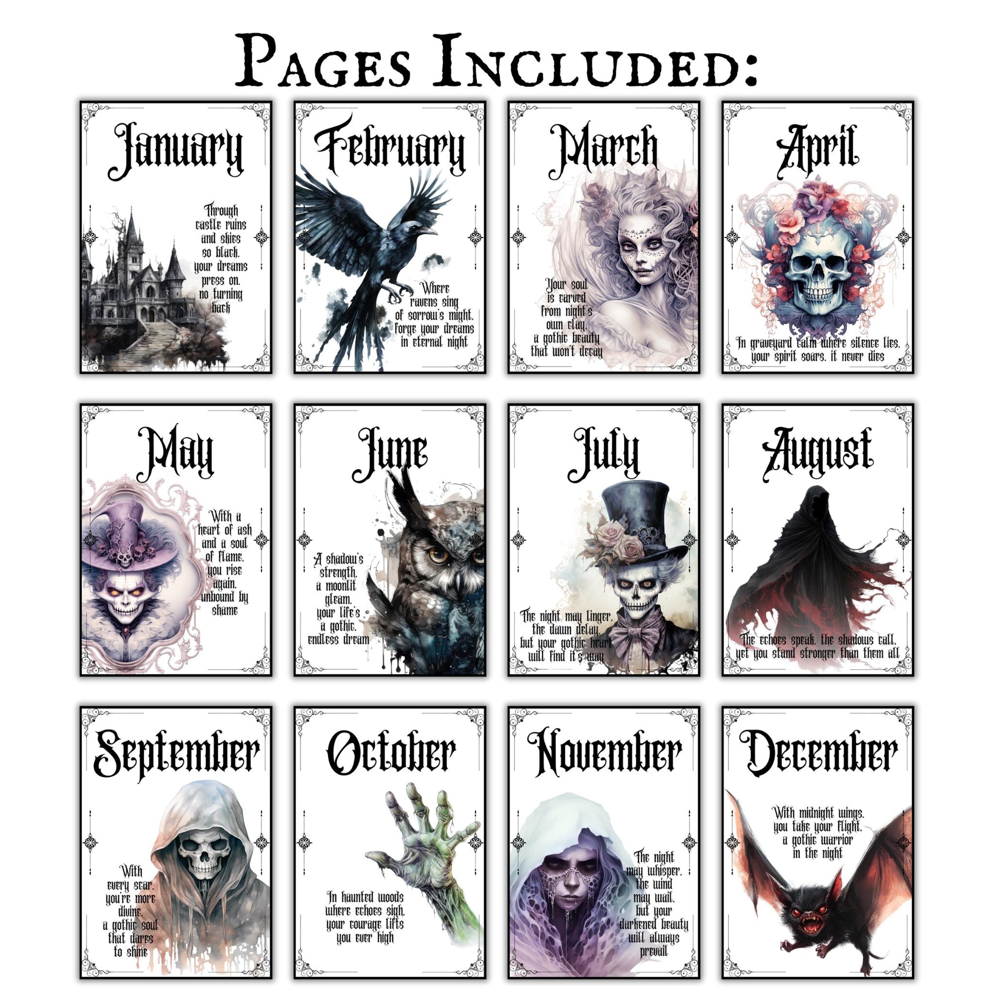 Gothic Monthly Planner Divider Pages