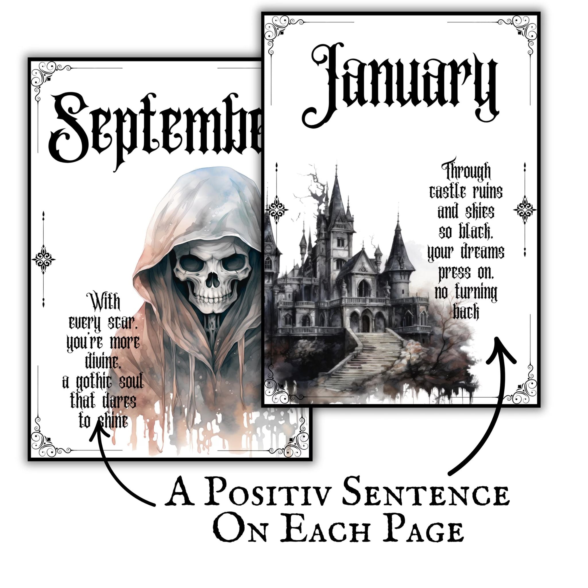 Gothic Monthly Planner Divider Pages