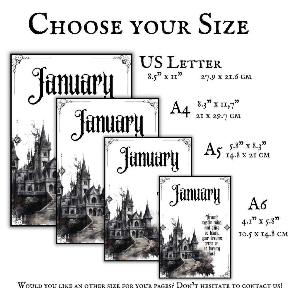 Gothic Monthly Planner Divider Pages