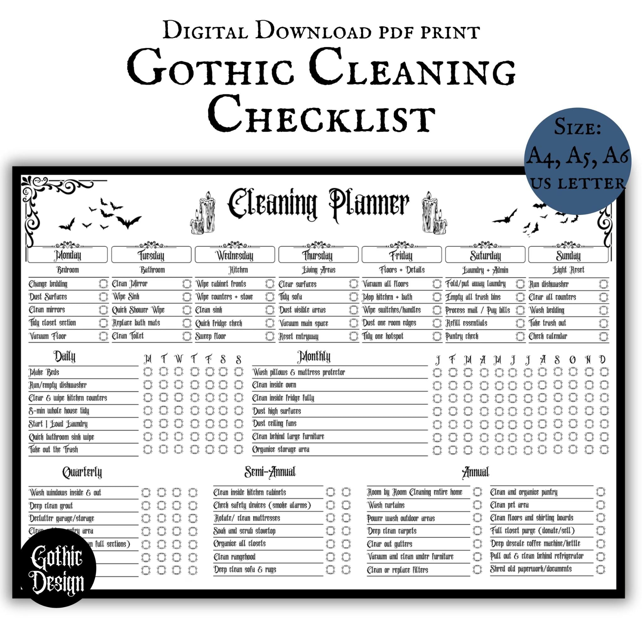 Gothic Cleaning Checklist