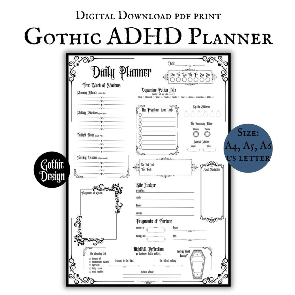 Gothic ADHD Daily Planner Page