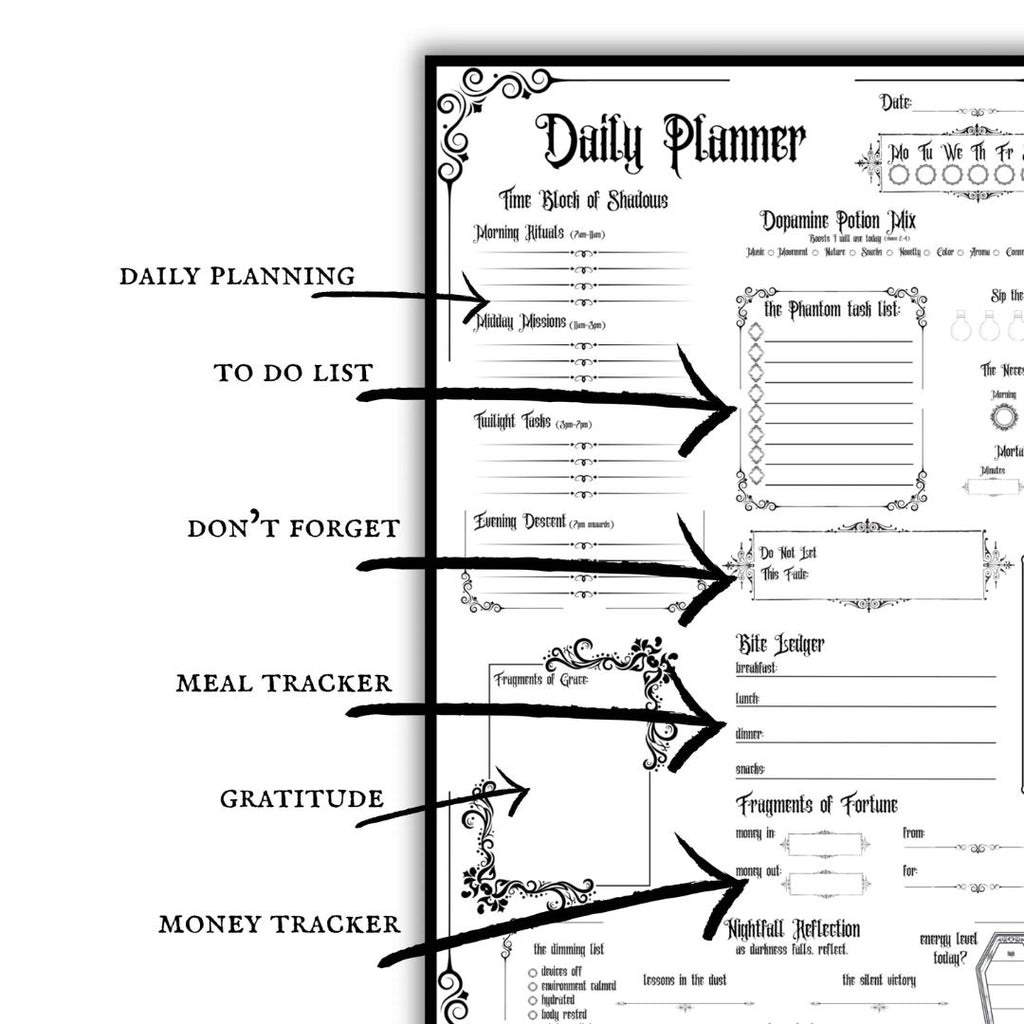 Gothic ADHD Daily Planner Page