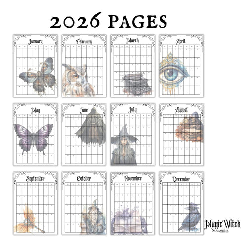 2026 Monthly Calendar Witchy Gothic