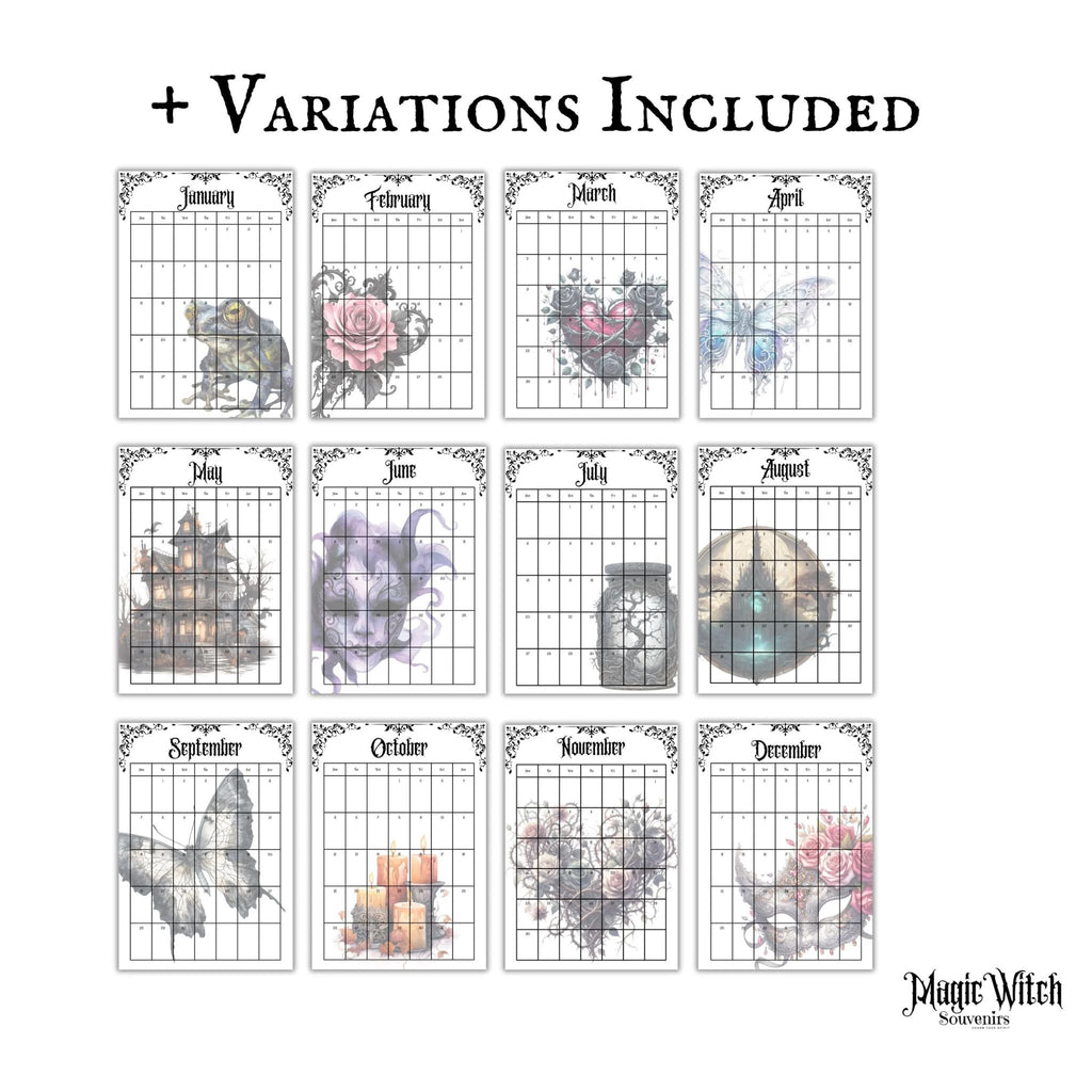 2026 Monthly Calendar Witchy Gothic
