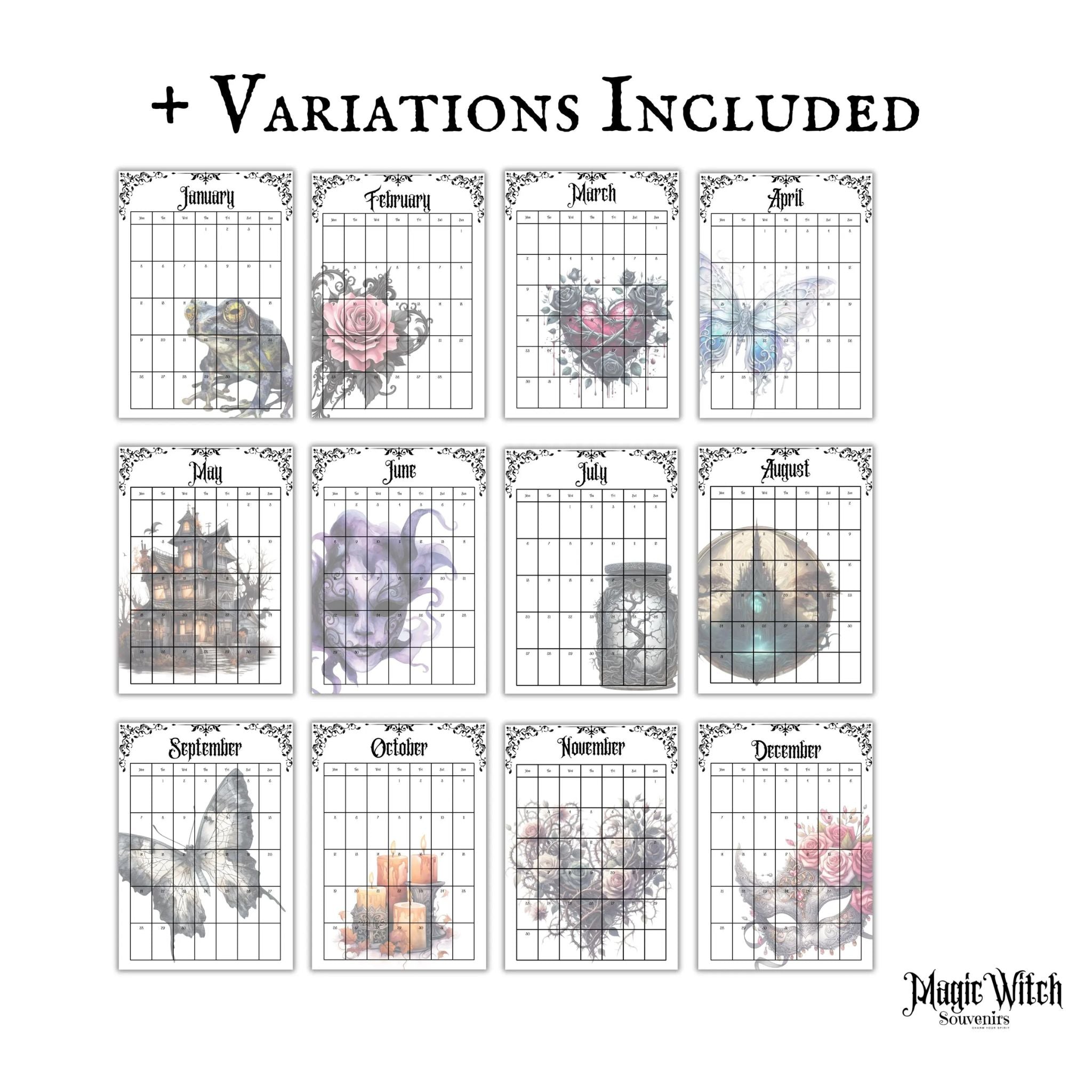 2026 Monthly Calendar Witchy Gothic
