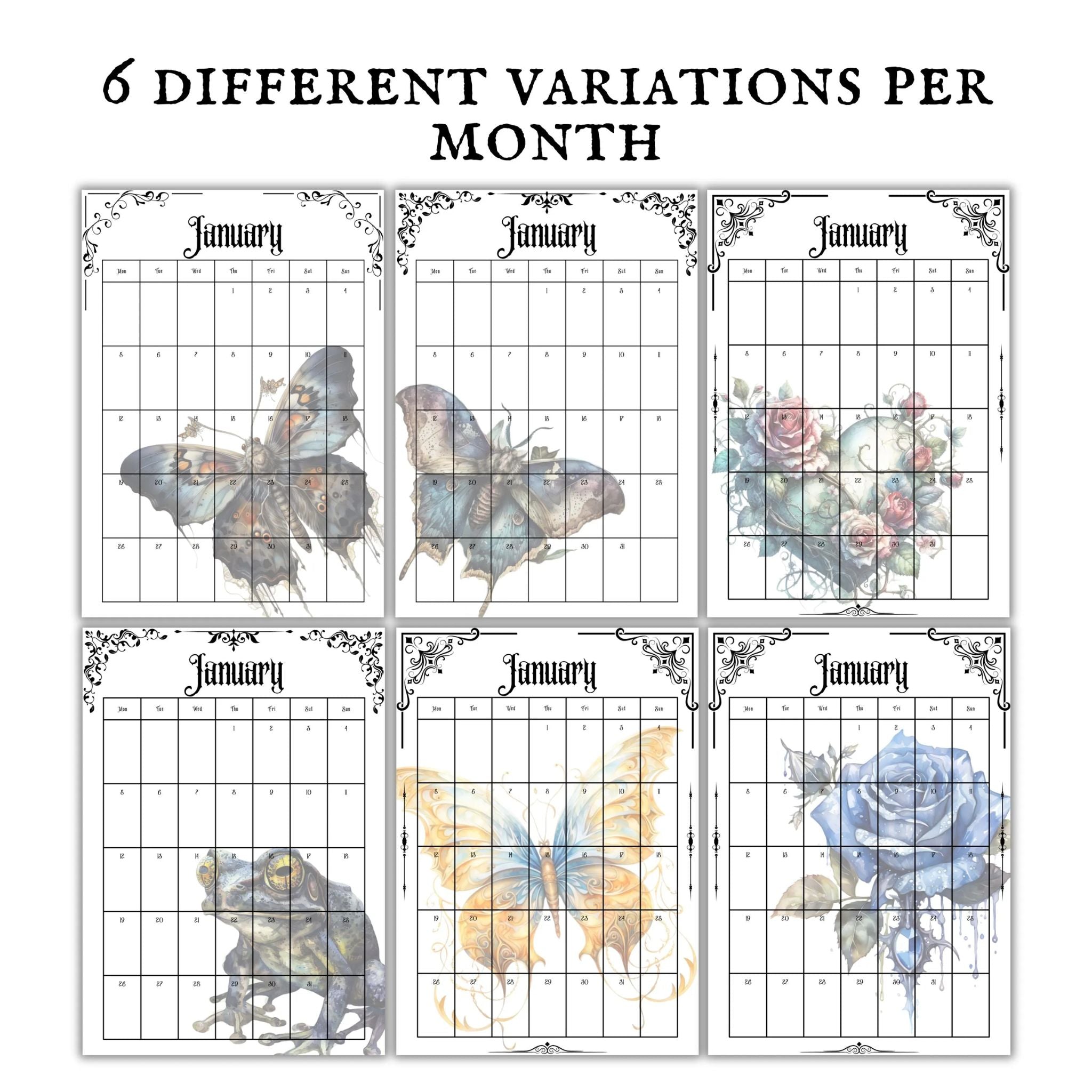 2026 Monthly Calendar Witchy Gothic
