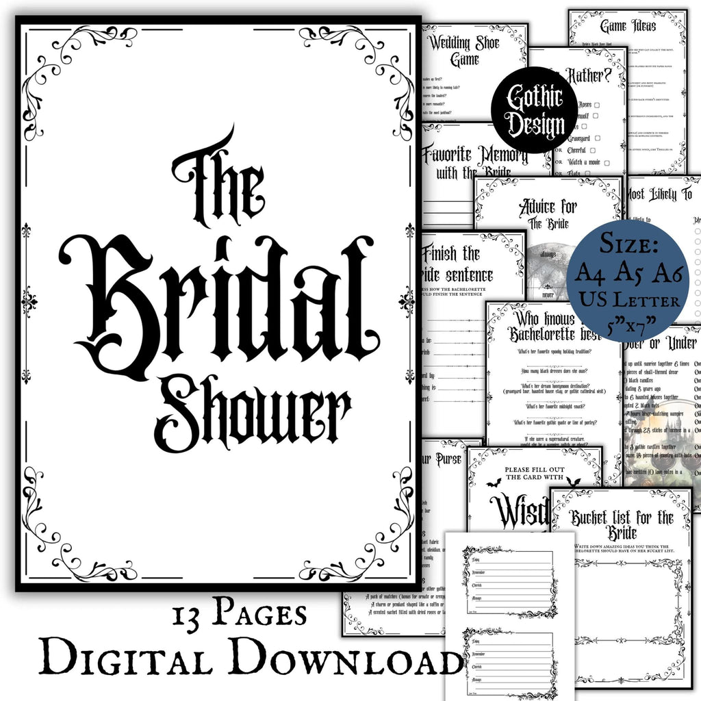 Gothic Bridal Shower Games Bundle