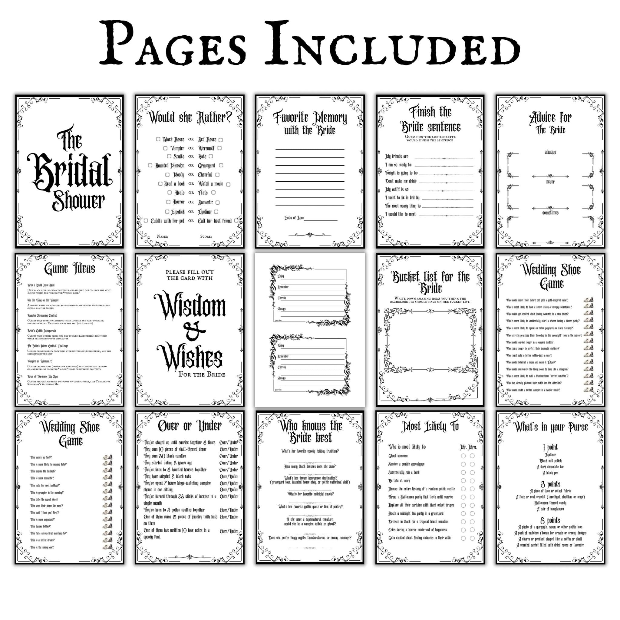 Gothic Bridal Shower Games Bundle