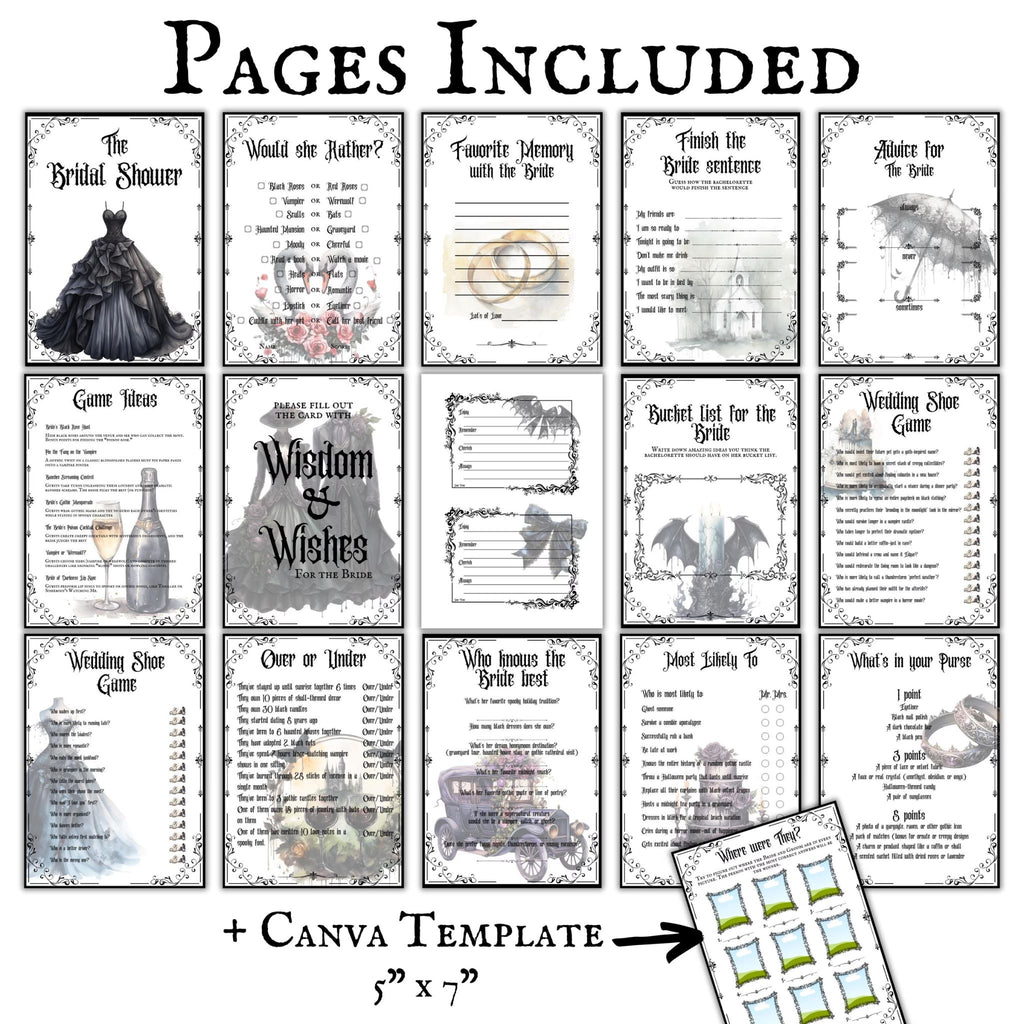 Gothic Bridal Shower Games Bundle
