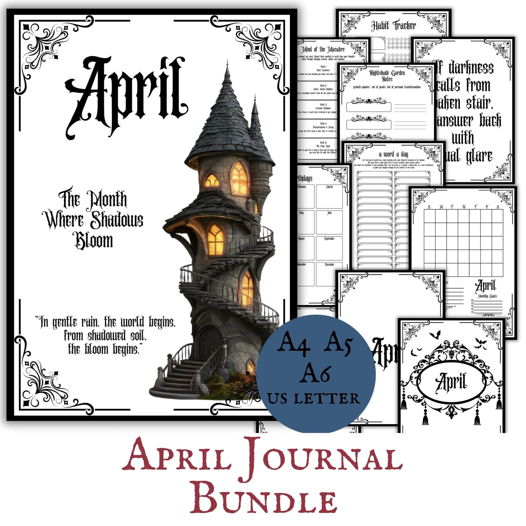 Gothic April Journal Planner Pages