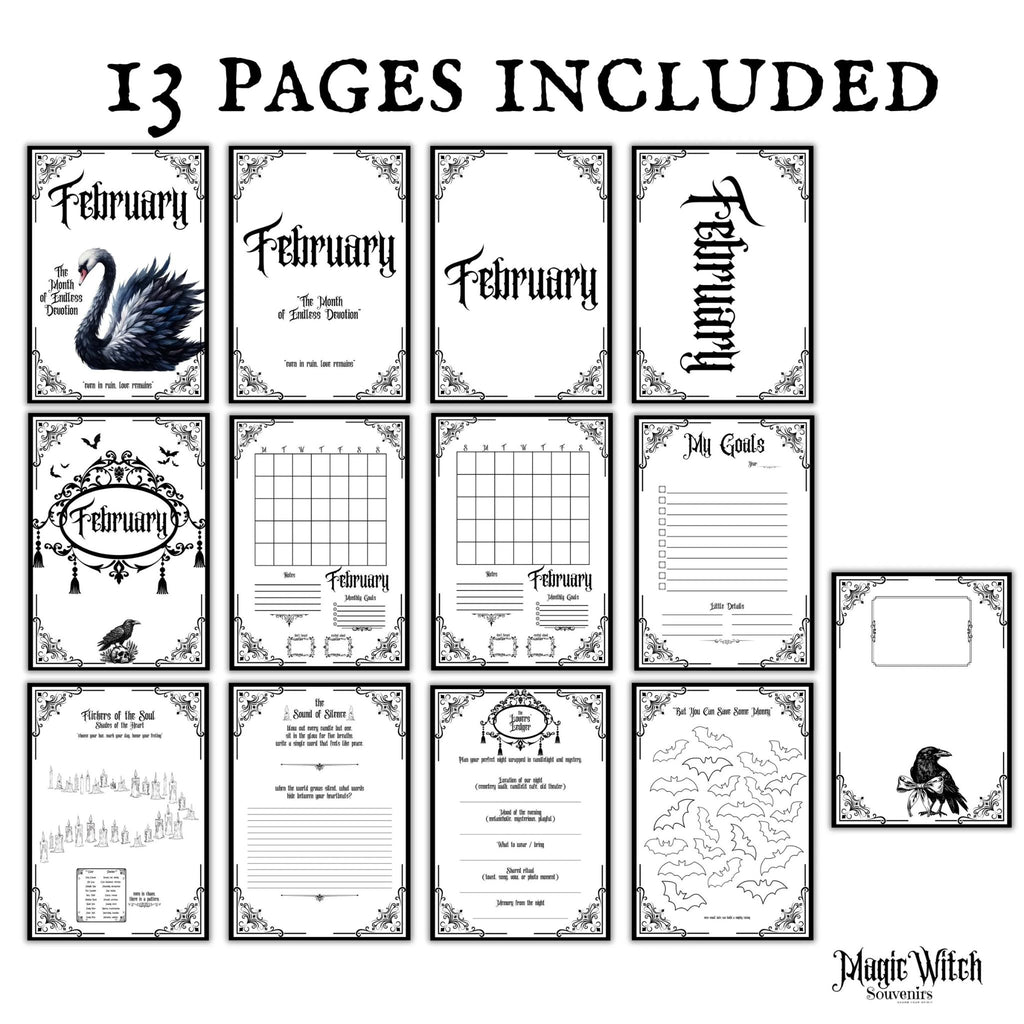 Gothic February Undated Journal Planner Pages