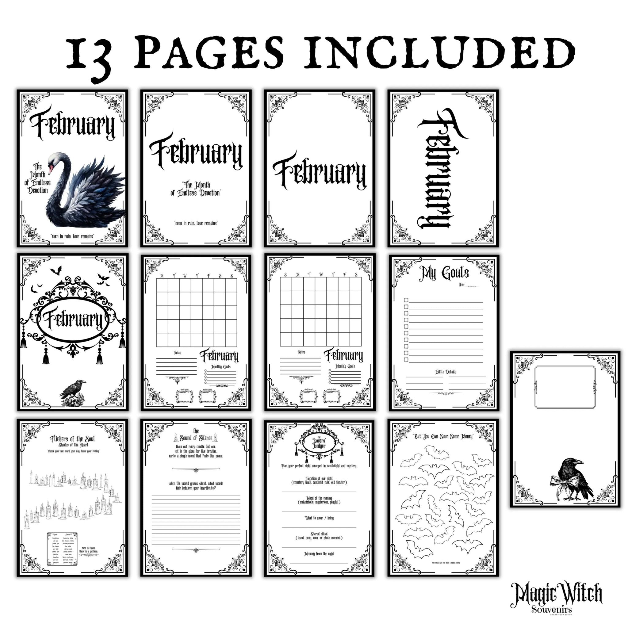 Gothic February Undated Journal Planner Pages