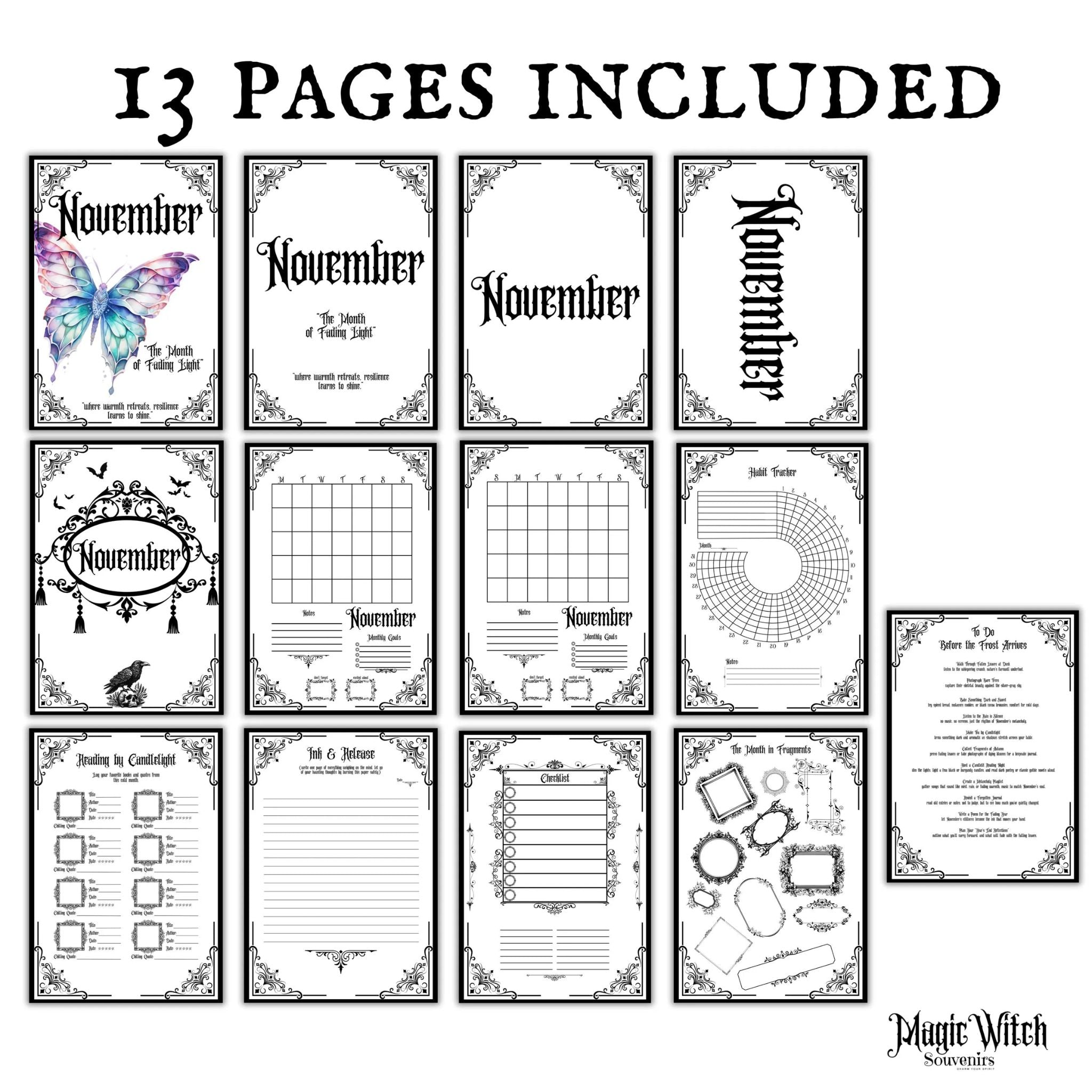 Gothic November Undated Journal Planner Pages