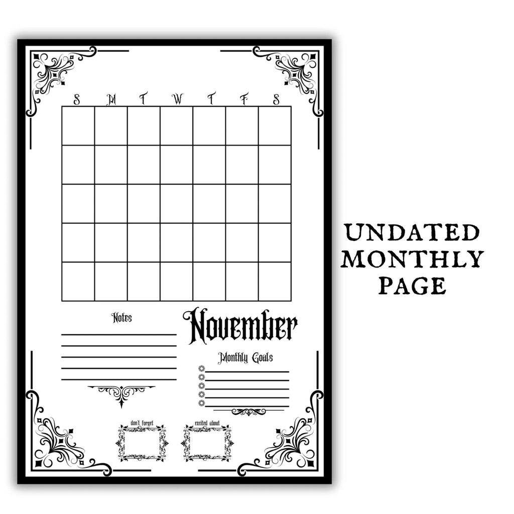Gothic November Undated Journal Planner Pages