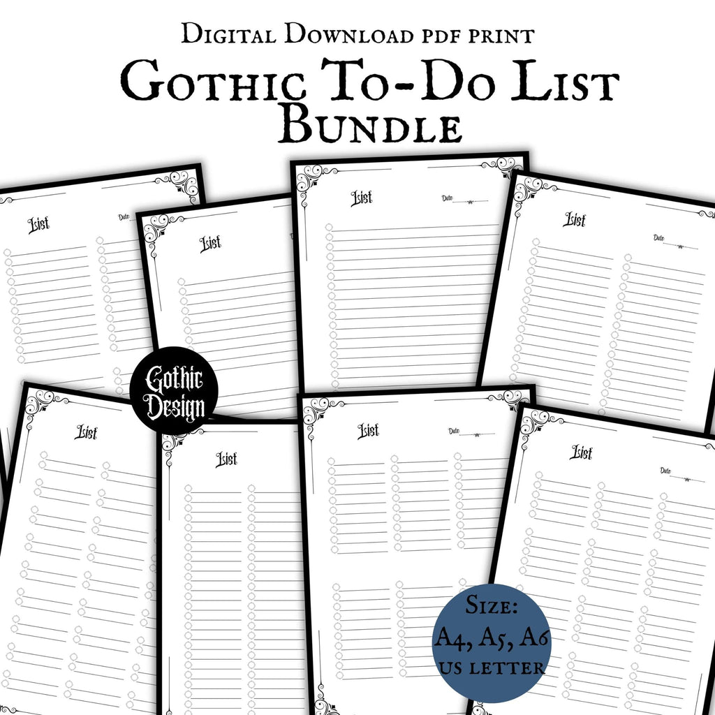 Gothic To-Do List & Checklist Printable Bundle