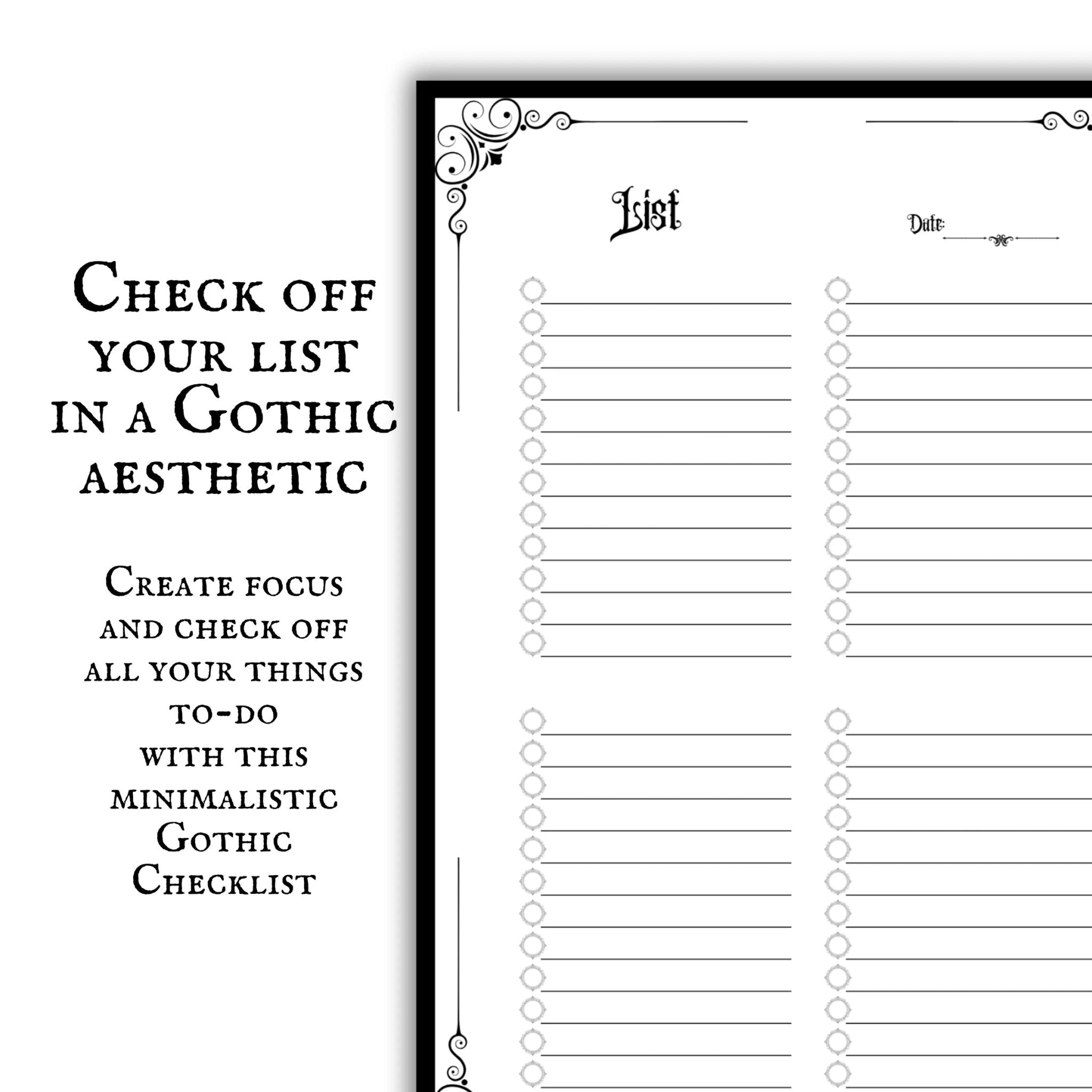 Gothic To-Do List & Checklist Printable Bundle