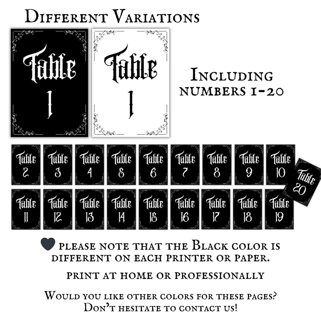 Gothic Table Number Signs