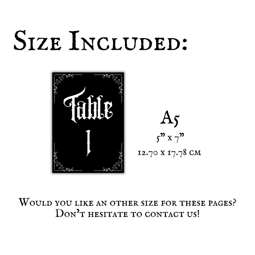 Gothic Table Number Signs