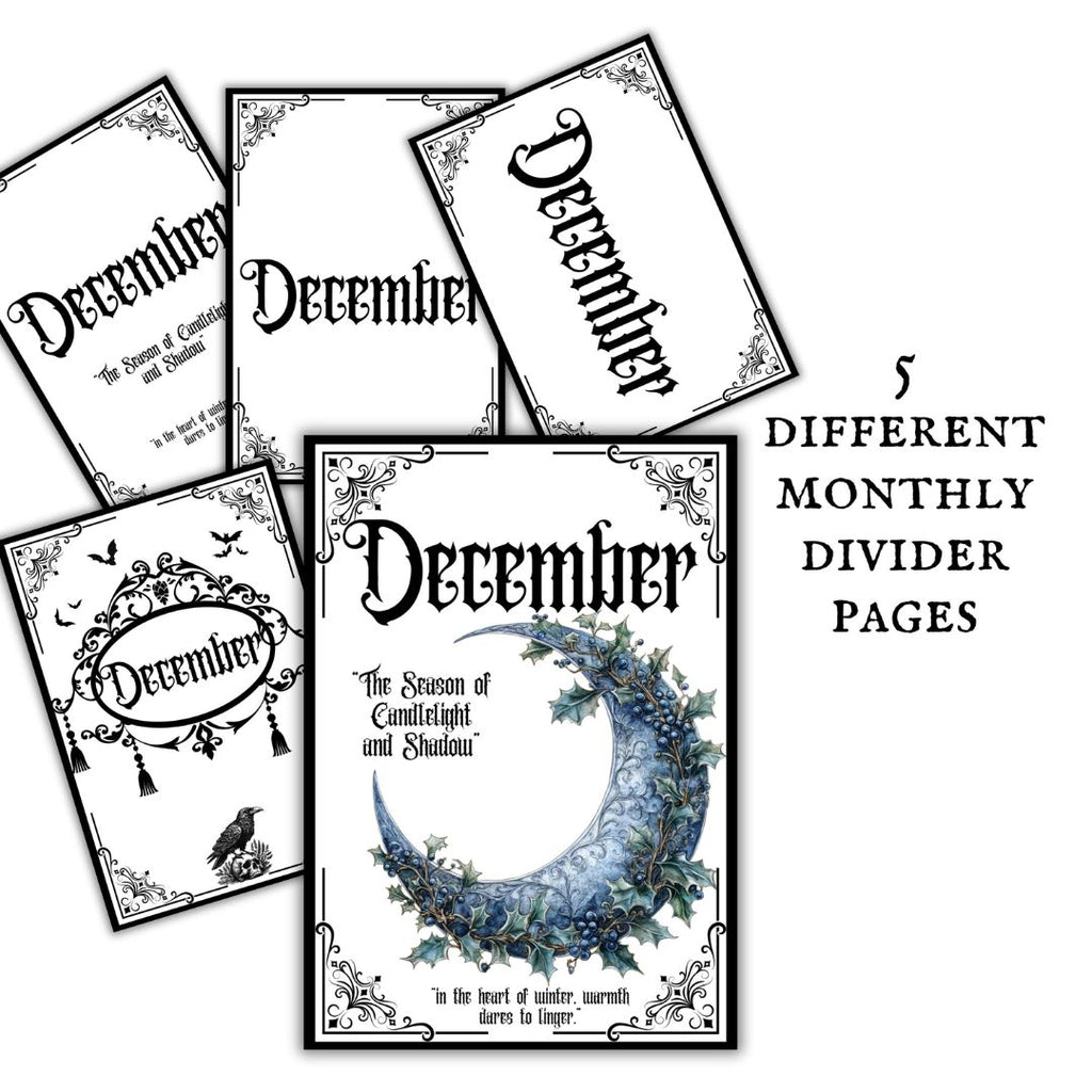 Gothic December Journal Bundle Printable  Monthly Planner, Daily Pages, Tracker & Year-End Reflection PDF