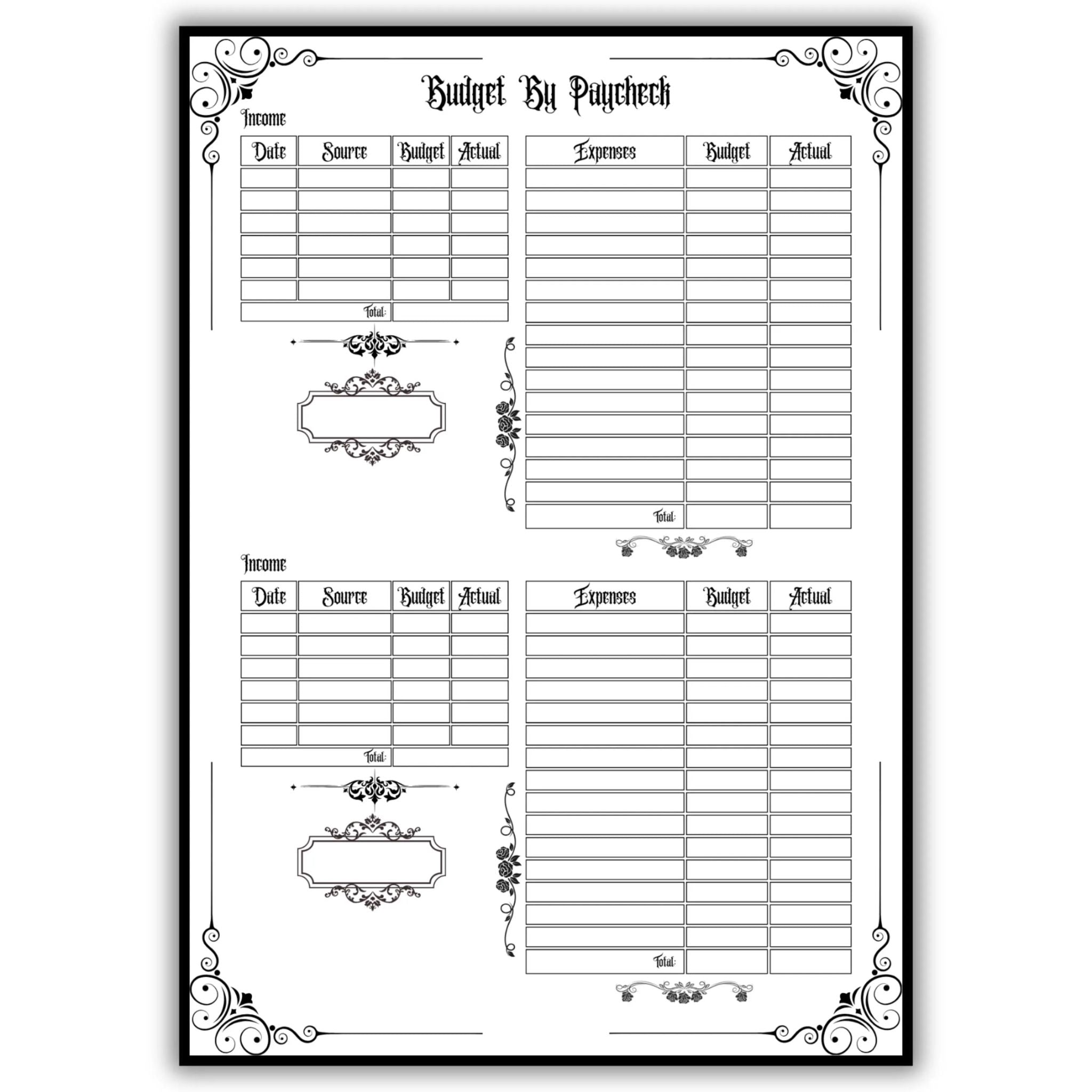 Gothic Budget By Paycheck Tracker Bi Weekly Budget Organizer