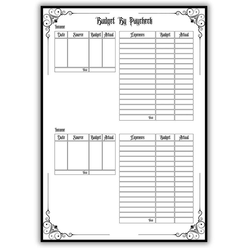 Gothic Budget By Paycheck Tracker Bi Weekly Budget Organizer
