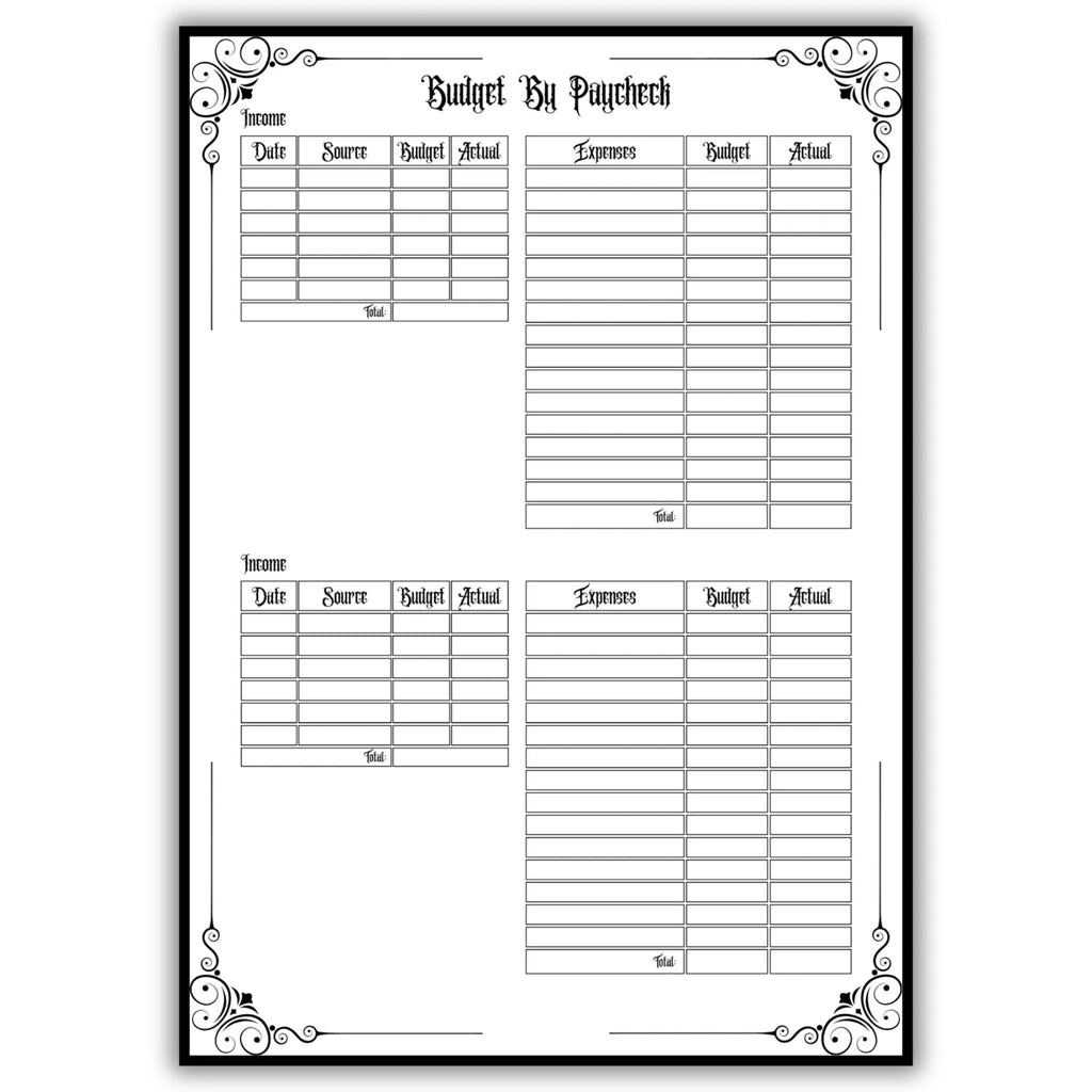 Gothic Budget By Paycheck Tracker Bi Weekly Budget Organizer