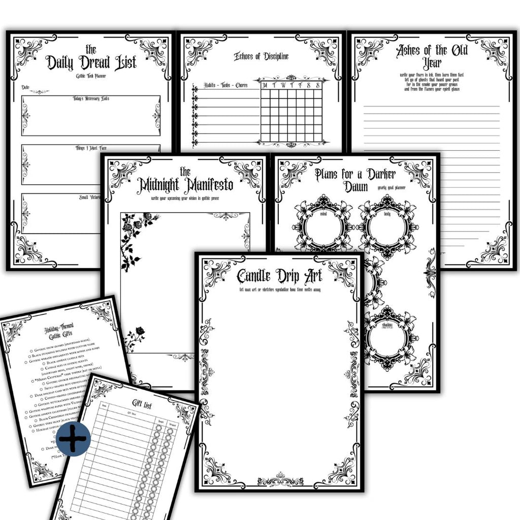 Gothic December Journal Bundle Printable  Monthly Planner, Daily Pages, Tracker & Year-End Reflection PDF