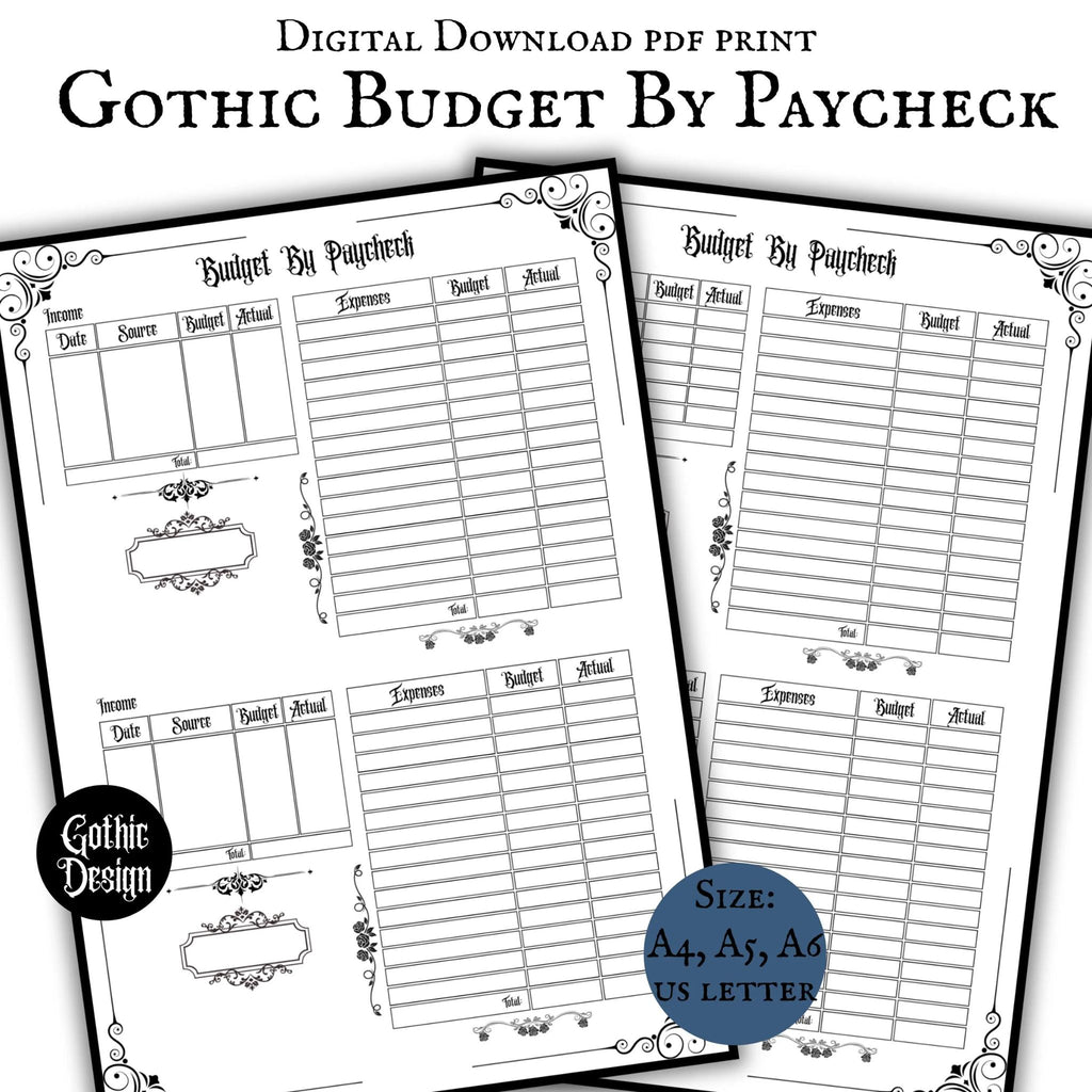 Gothic Budget By Paycheck Tracker Bi Weekly Budget Organizer