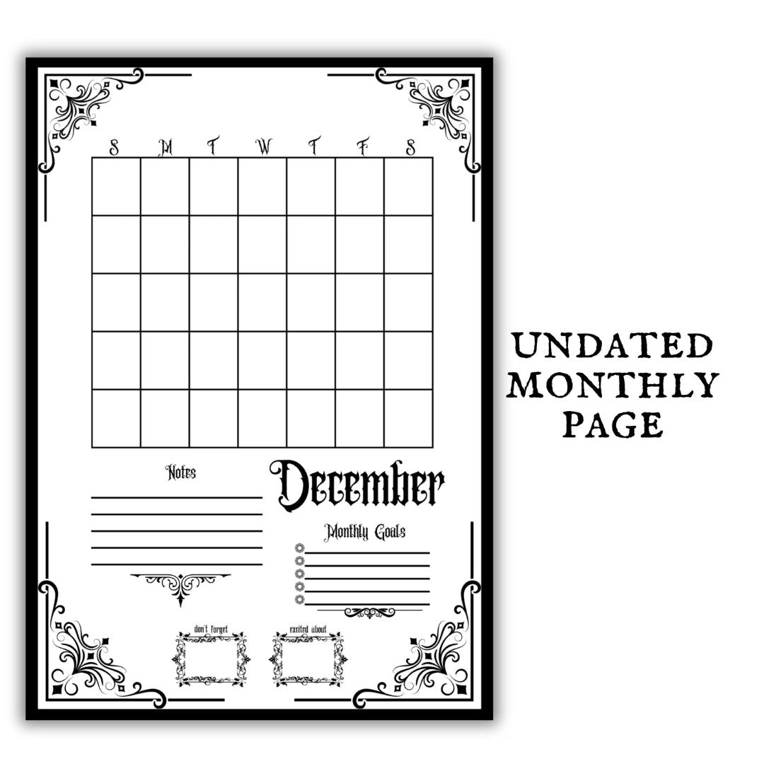 Gothic December Journal Bundle Printable  Monthly Planner, Daily Pages, Tracker & Year-End Reflection PDF
