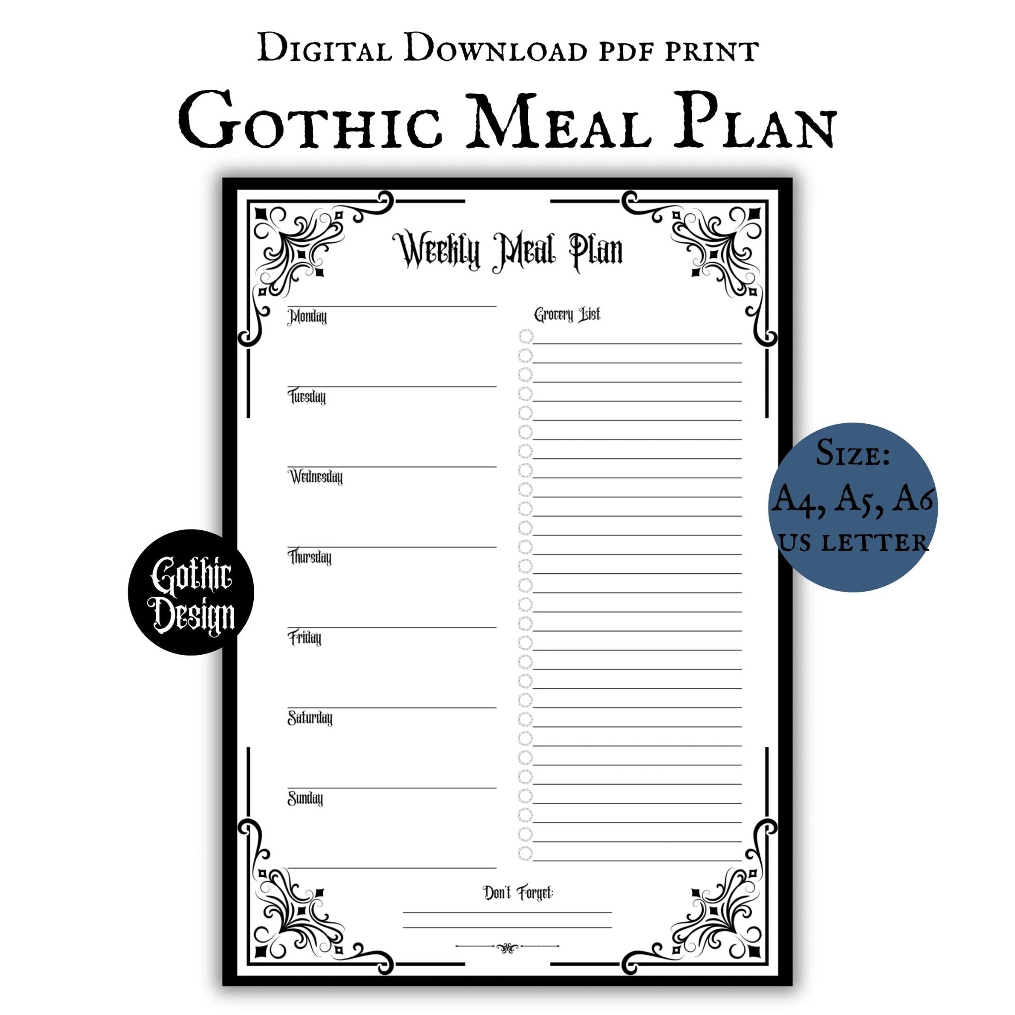 Gothic Weekly Meal Planner Page