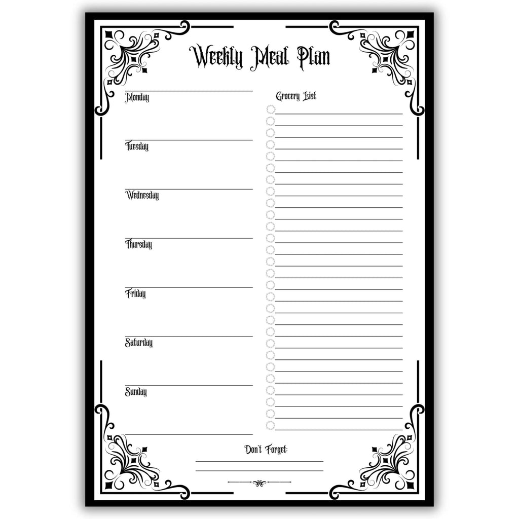 Gothic Weekly Meal Planner Page