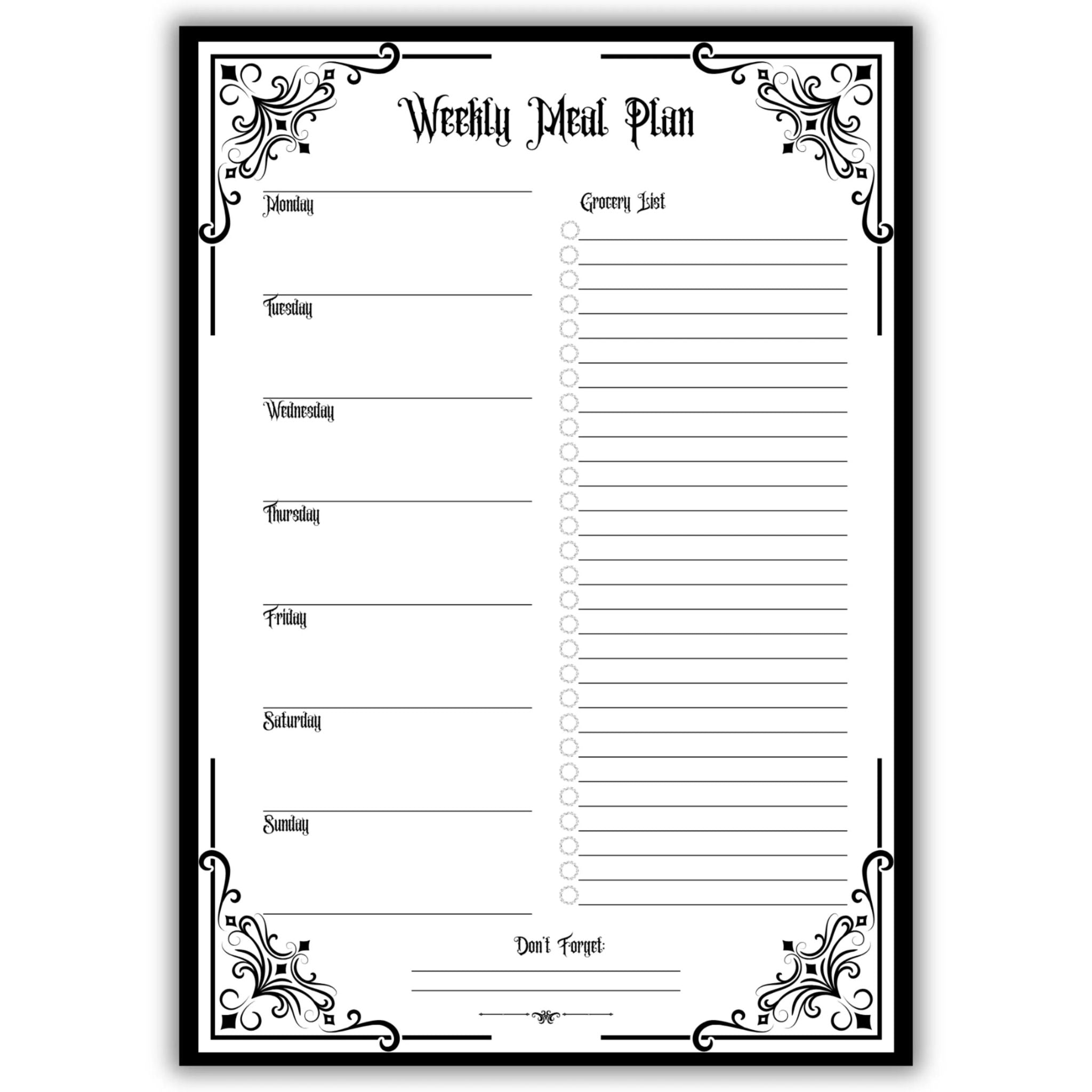 Gothic Weekly Meal Planner Page