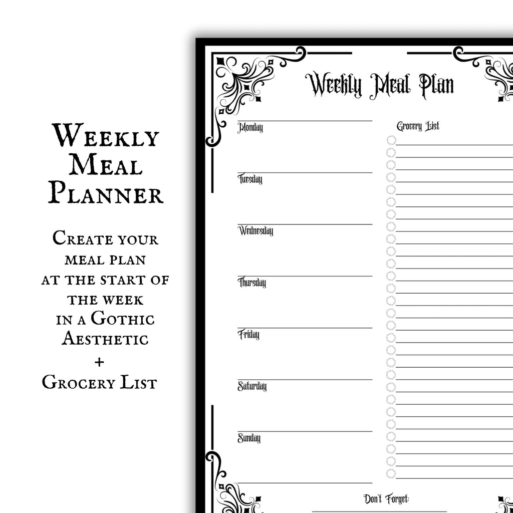 Gothic Weekly Meal Planner Page