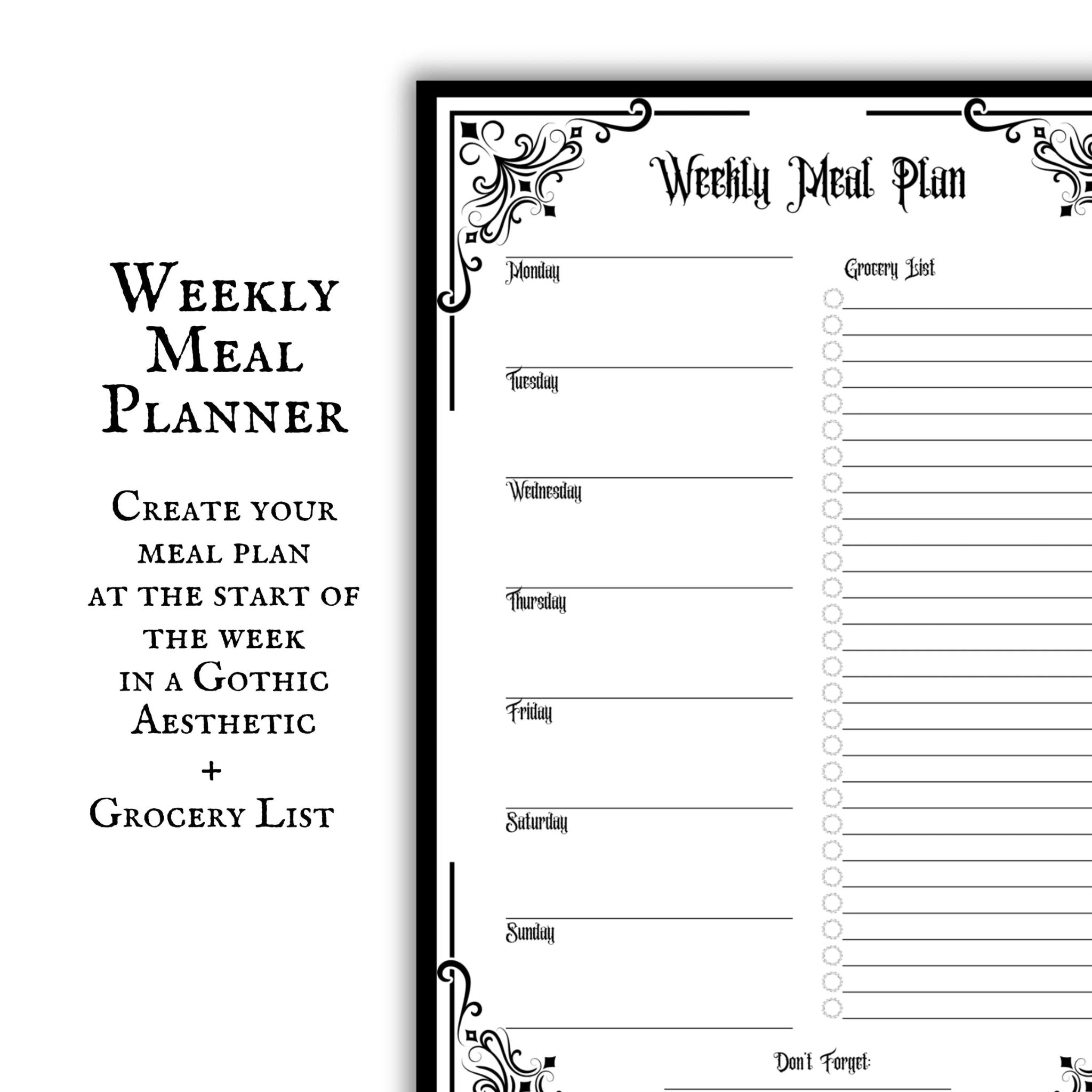 Gothic Weekly Meal Planner Page