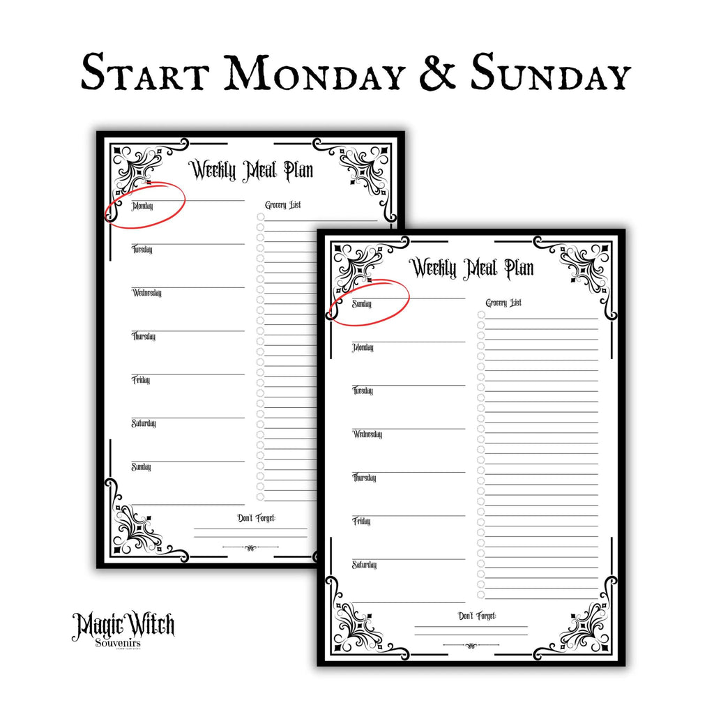 Gothic Weekly Meal Planner Page