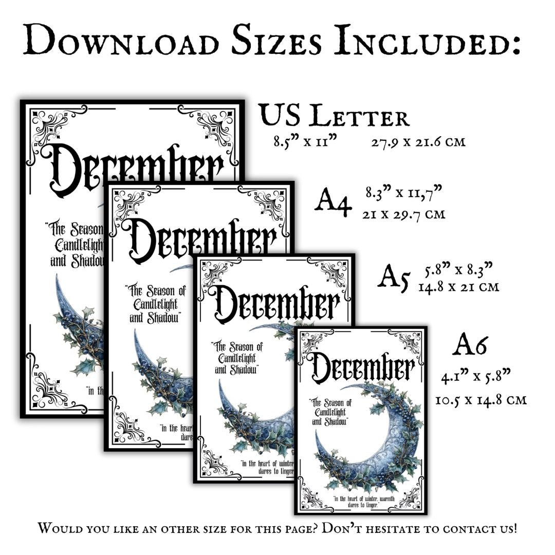 Gothic December Journal Bundle Printable  Monthly Planner, Daily Pages, Tracker & Year-End Reflection PDF