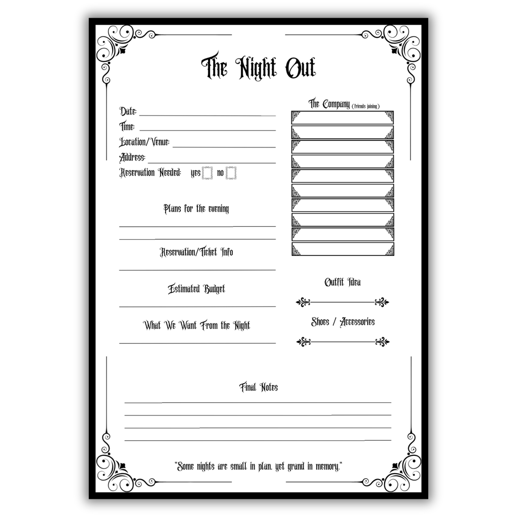 Gothic Party Planner Printable  The Dark Soirée
