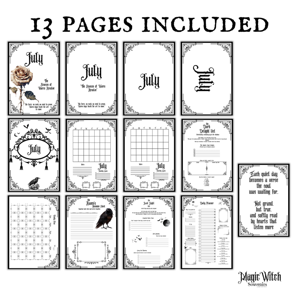 Gothic July Journal Planner Pages
