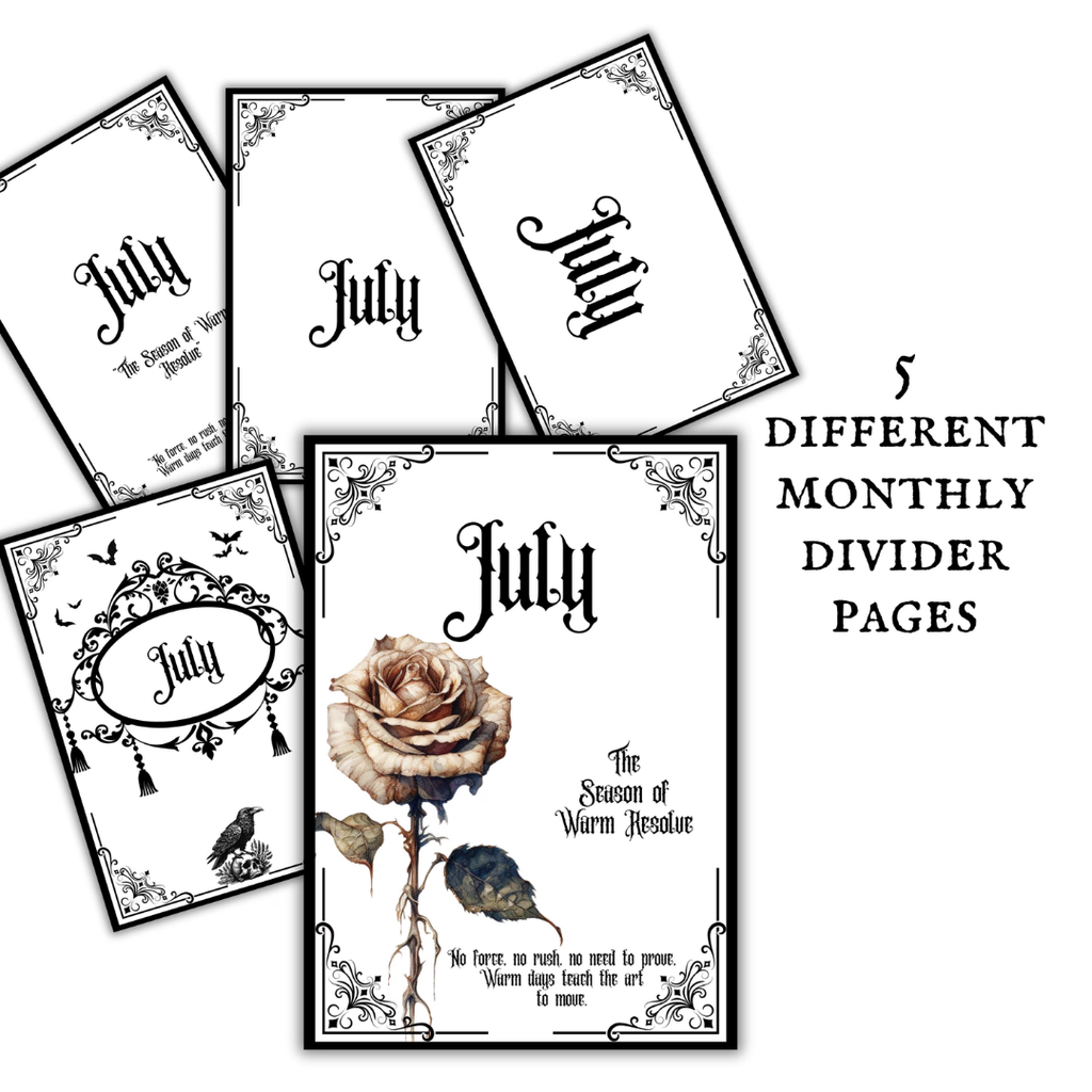 Gothic July Journal Planner Pages