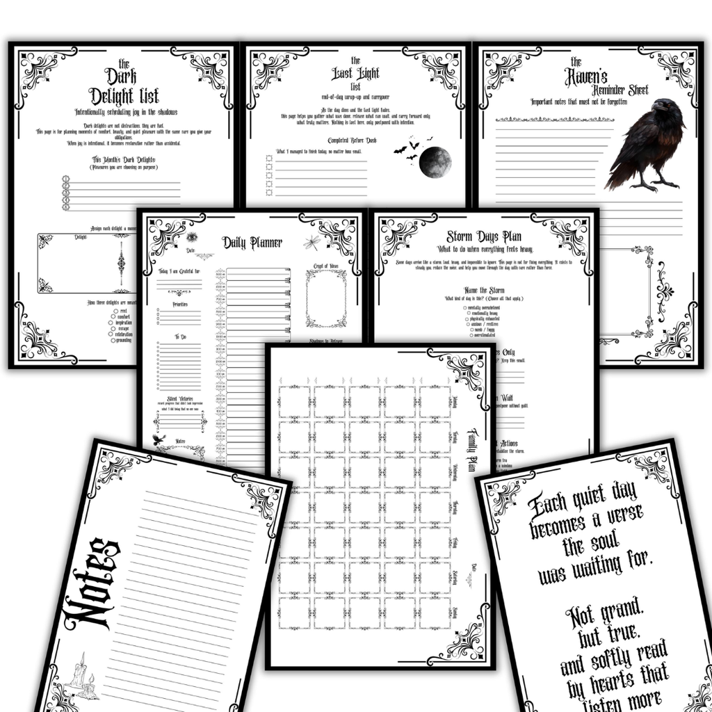 Gothic July Journal Planner Pages