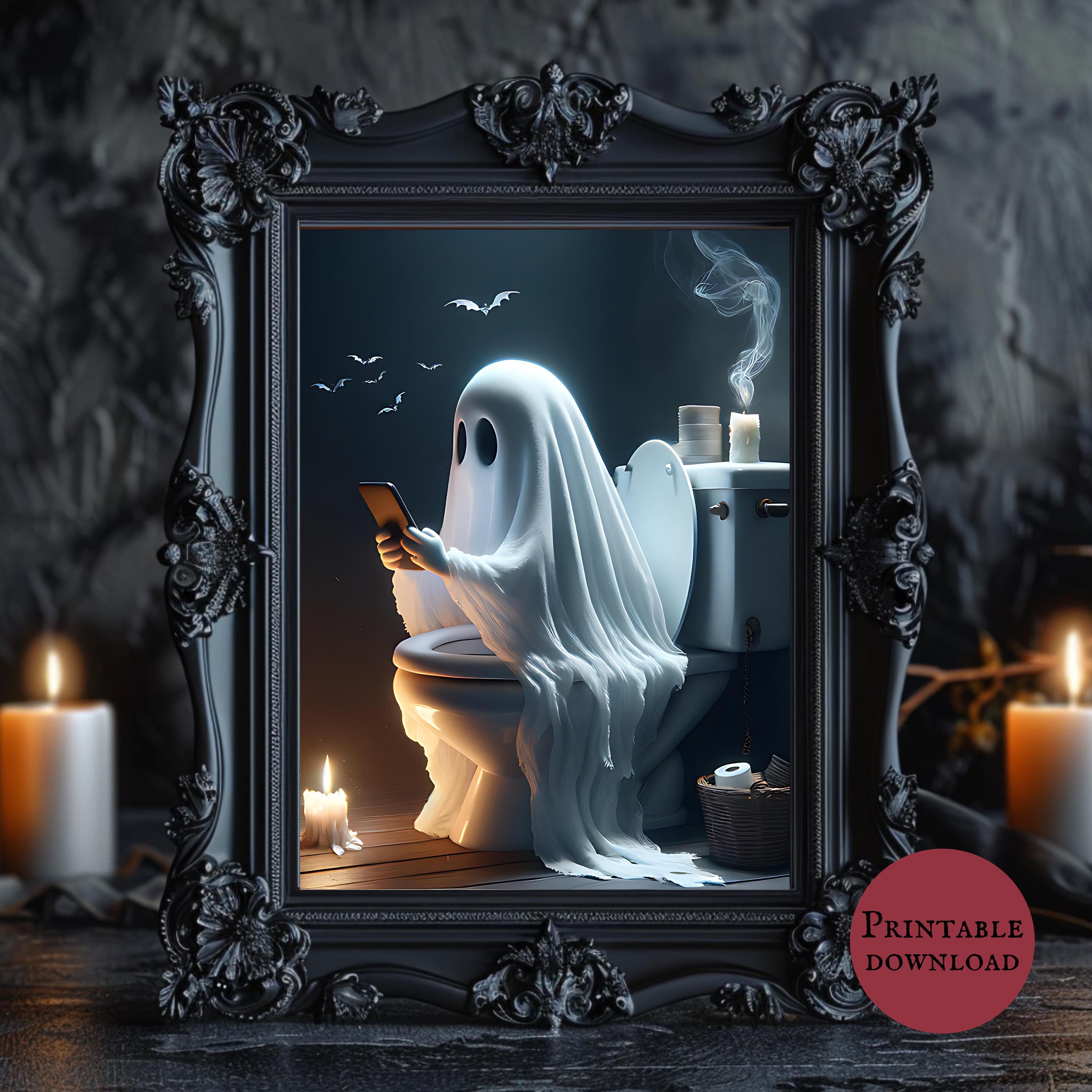 Ghost On Toilet Bathroom Print